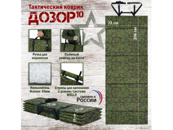 Коврик тактический "Дозор", толщина 10 мм. Цвет: ЕМР (цифра) с черными стропами.